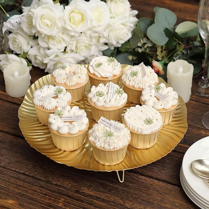 Efavormart 12" Gold Wavy Hairpin Leg Metal Serving Tray Dessert Display, Pedestal Wedding Cake Cupcake Stand Centerpiece