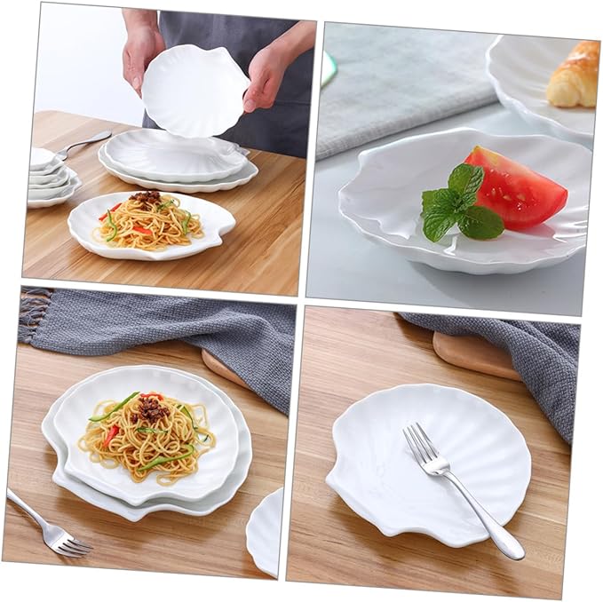 PRETYZOOM 2pcs Shell Shape Ceramic Plate Elegant Decorative Serving Dish for Home Restaurant Events for Appetizers Desserts Snacks Lightweight Easy to Clean