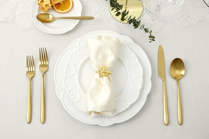 DEACORY Silverware Set Flatware Set Matte Gold Stain Polished Cutlery Set Brushed Finished Heavy Drip Handle Stainless Steel 60 Pieces Dishwasher Safe Service for 12