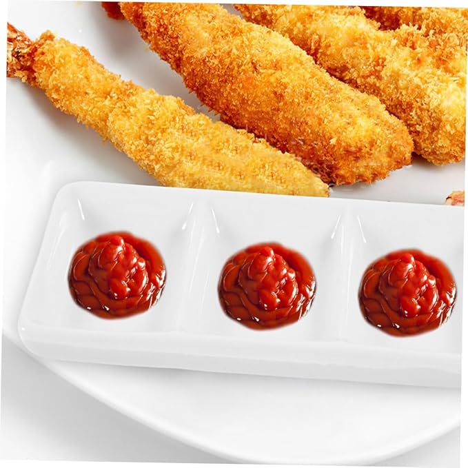 GLEAVI 4Pcs Ceramic Serving Platter Compartment Appetizer Dishes Sauce Cups for Ketchup Soy and Snacks for Parties and Gatherings