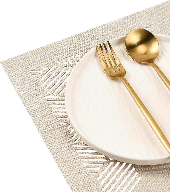 Decorative Placemats Set of 4 for Dining Table, Cloth Placemats with Hollow Design Table Cloth Set, Table Mats for Dining Table 12"x18" Sand