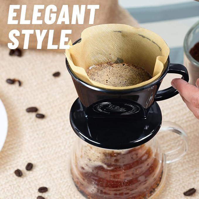 Melamine Pour Over Coffee Maker with 3 Drip Holes, Pour Over Coffee Dripper For Camping, Home, CafΓ©, Size 02 (Black)