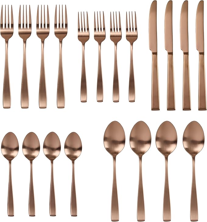 Godinger Flatware with 4 Dinner Forks, Salad Forks, Tablespoons, Teaspoons and Knifes, Copper 20 Piece Set
