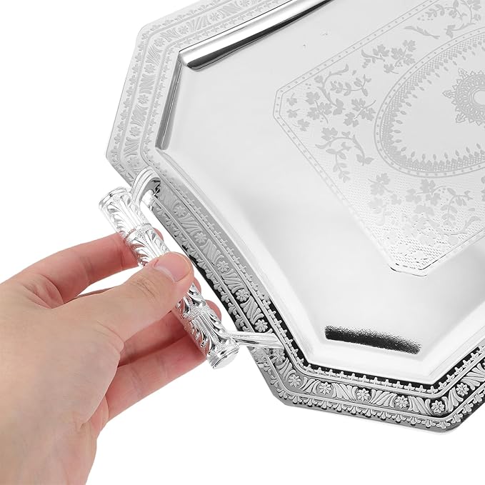 DOITOOL Vintage Serving Tray with Dual Handles Decorative Platter for Entertaining Appetizer Plate and