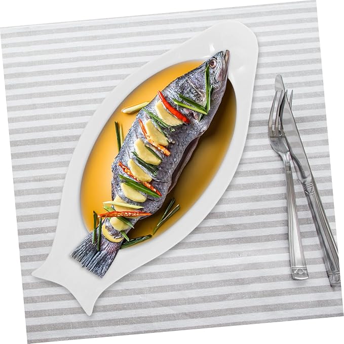 GLEAVI Pure White Oval Plate Ceramic Steamed Plate Household Kitchen Serving Platter for Home and Restaurant Use