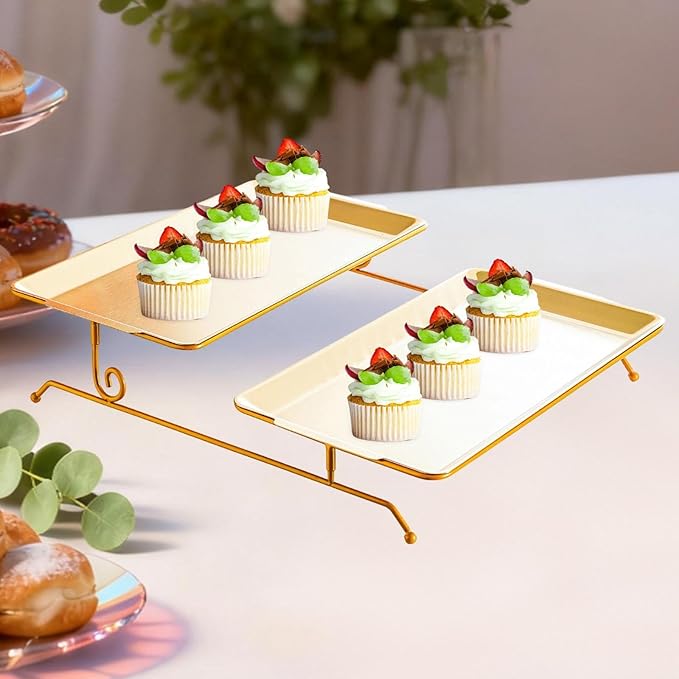 Wooden Serving Tray, Acacia Wood Fruit & Vegetable Display Platter for Countertop, Hotel, Party, Holiday- Gold