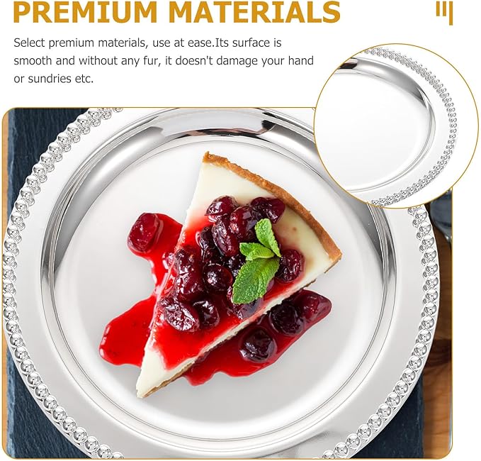 Metal Fruit Plate 25cm Silver Thickened Serving Tray for Dried Fruits Cupcakes Cookies Dessert Storage and Home Kitchen Entertaining