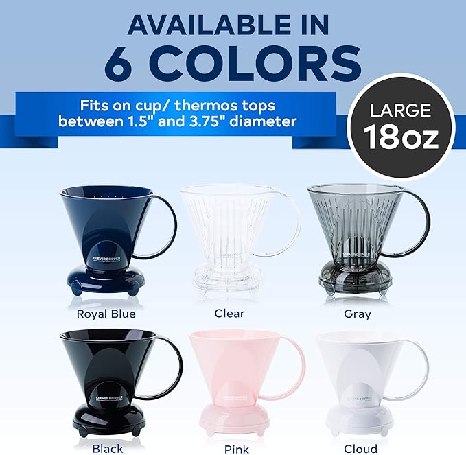 Clever Coffee Dripper and Filters, Large 18 oz| Barista's Choice| Safe BPA Free Plastic|Includes 100 Filters (Clear, 18 oz Large)