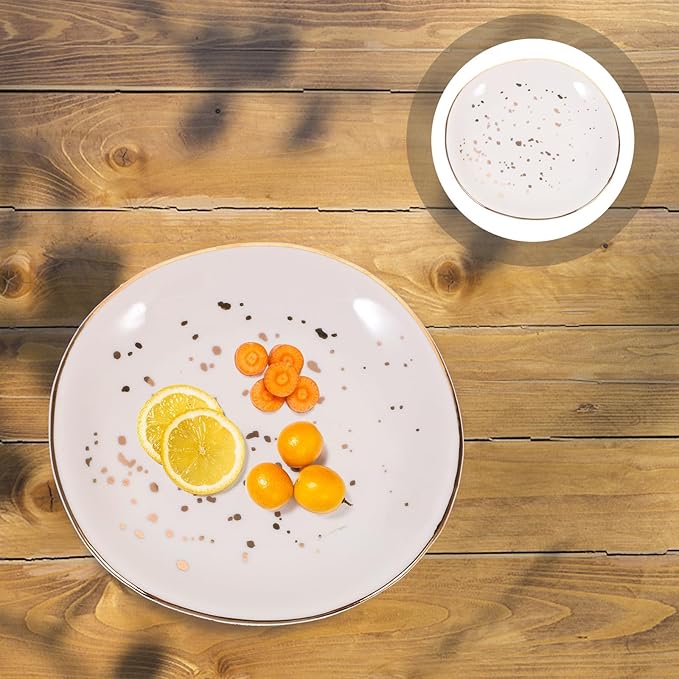 Ceramic Nordic Style Dinner Plate White Speckled Irregular round Food Plate Household Dessert and Steamed Fish Serving for Home Dining