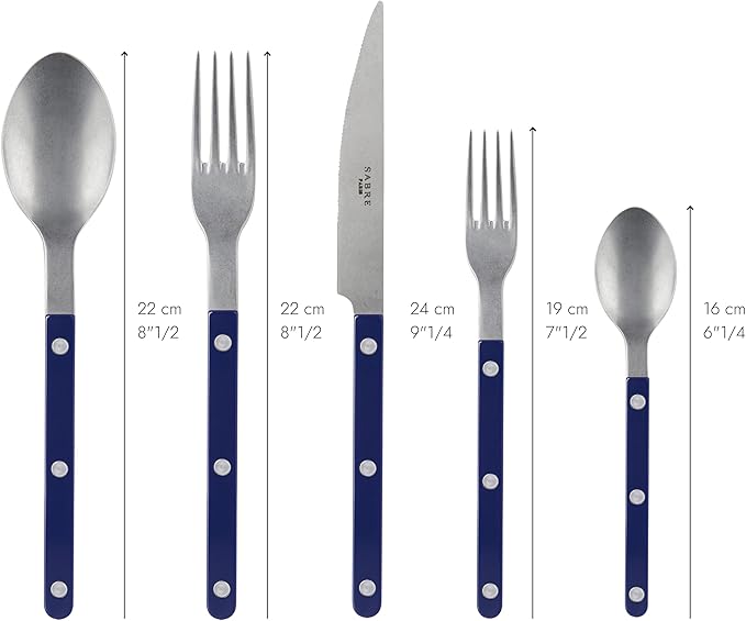 SABRE PARIS - 20-Piece Flatware Set For 4 - Bistrot Vintage Collection - Knives, Forks, Soup Spoons, Teaspoons & Dessert Forks - Stainless Steel & Nylon - Dishwasher Safe - Navy Blue - Mat Finish
