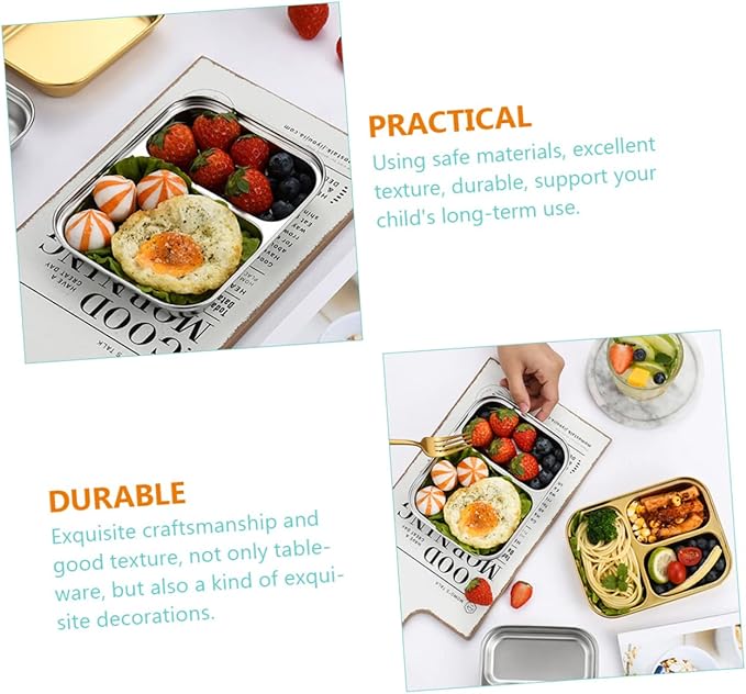 VOSAREA Stainless Steel Divided Food Serving Tray with Two Compartments Portion Control Plate for Lunch Food Storage Plate for Dieters Cafeteria Parties and Everyday Use