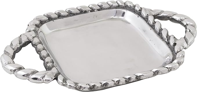 Boston International Trays Aluminum Platter with Rope Edging and Handles, Mini, Silver