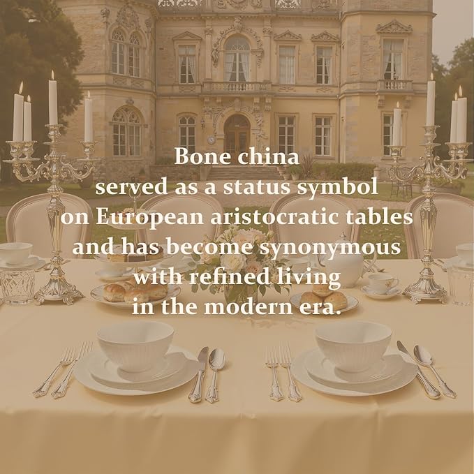 KINGSTONE Bone China Dinnerware Set, 24-Piece White Lightweight Porcelain with Textured Design Service for 8, Plates, Bowls, for Family Dining, Restaurants, Gifting,Microwave and Dishwasher Safe