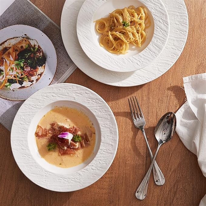 Dinner Plates Set Serving Plate Breakfast Plate Ceramic Straw Hat Plate Deep Dish Western Dinner Plate Salad Plate Hotel Tableware Kitchen Salad Bowl(A)