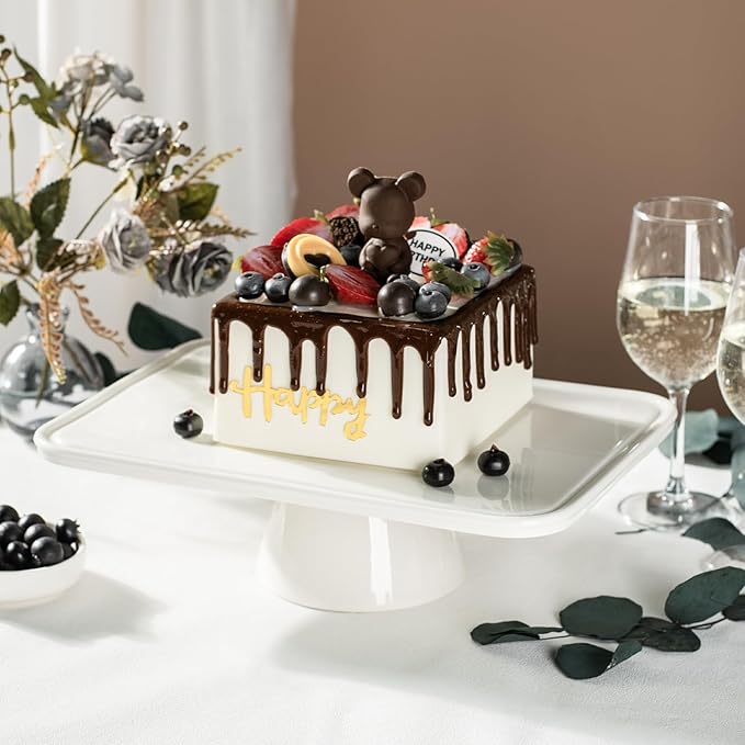 Cake Stand, 13 Inch Rectangular Ceramic Cake Stands for Party, Elegant Wedding Cake Plate for Dessert Table, Dessert and Cupcake Stand for Birthday Party and Baby Shower, White