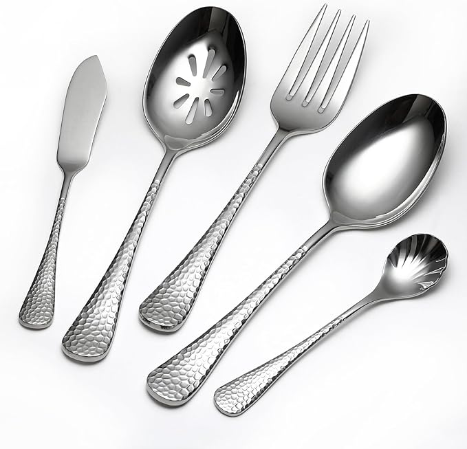 Premium 45 Piece Hammered Silverware Set with Smooth Edge, 18/10 Stainless Steel, Service for 8, Fine Flatware Set, Dishwaser Safe(45)