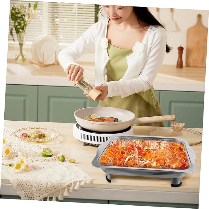 VALICLUD Stainless Steel Buffet Tray with Cover Rectangular Food Holder for Catering Skid Legs Elegant Design for Banquets and Parties Classic Serving Dish