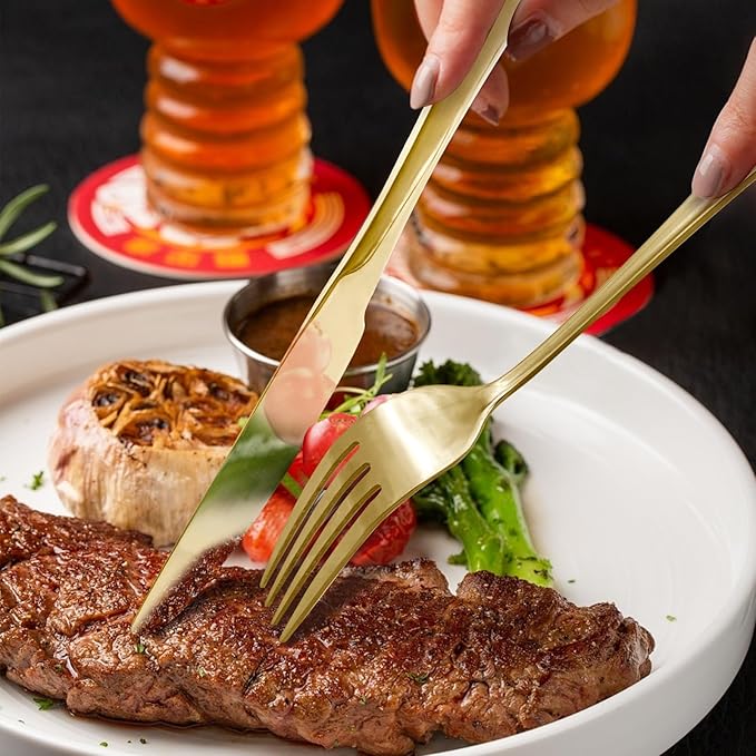 Flatware Serving Set, 24 Pieces Heavy Duty Stainless Steel Flatware Set Utensils Cutlery Tableware Set Including Steak Knife Fork and Spoon