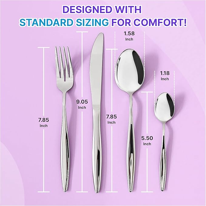 24-Piece Stainless Steel Silverware Set for 6, Mirror-Finish Forks and Spoons Flatware Set, Stylish Kitchen Cutlery Set for Home & Restaurant, Ideal Gift for Family and Friends