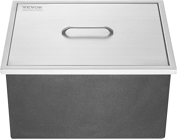 Happybuy Drop in Ice Chest 23''L x 17''W x 12''H with Cover 304 Stainless Steel Drop in Cooler Included Drain-Pipe and Drain Plug Drop in Ice Bin for Cold Wine Beer