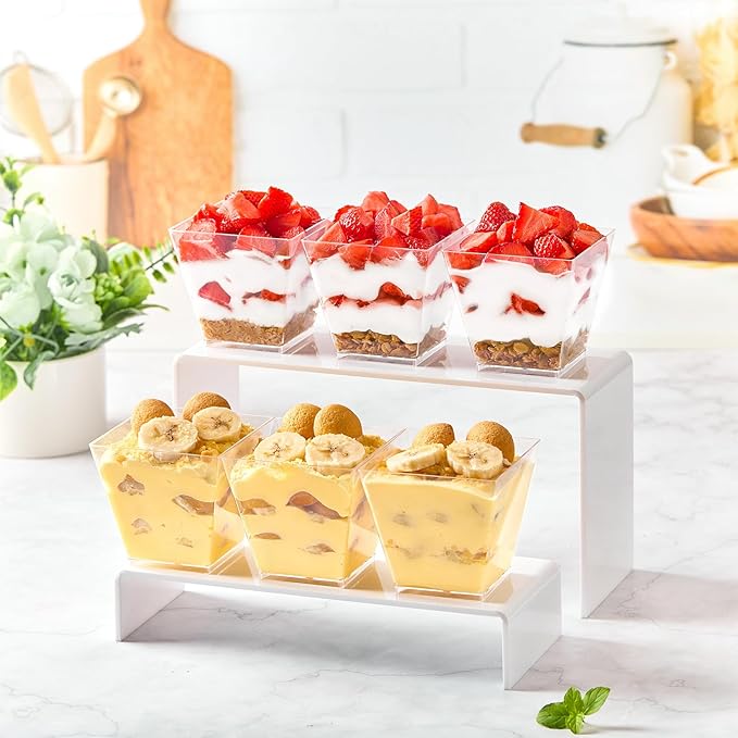 Zezzxu 7 oz Square Mini Dessert Cups with Spoons - 50 Pack Plastic Pudding & Parfait Cups Party Dessert Shooters for Serving Trifle Mousse Cake Appetizer Fruit