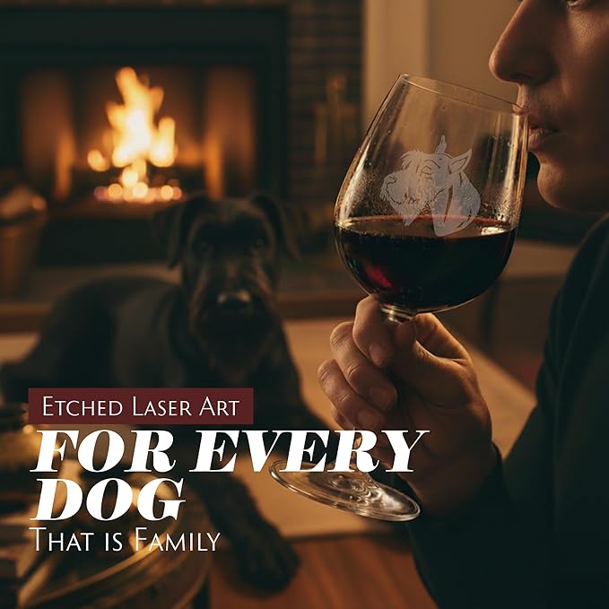 Etched Laser Art Giant Schnauzer Personalized Dog Themed Etched 12.75oz Wine Glass Custom Dog Breed Wine Glasses, Ideal for Pet Lovers, Unique Birthday Gift for Men & Women, Personalized Gift