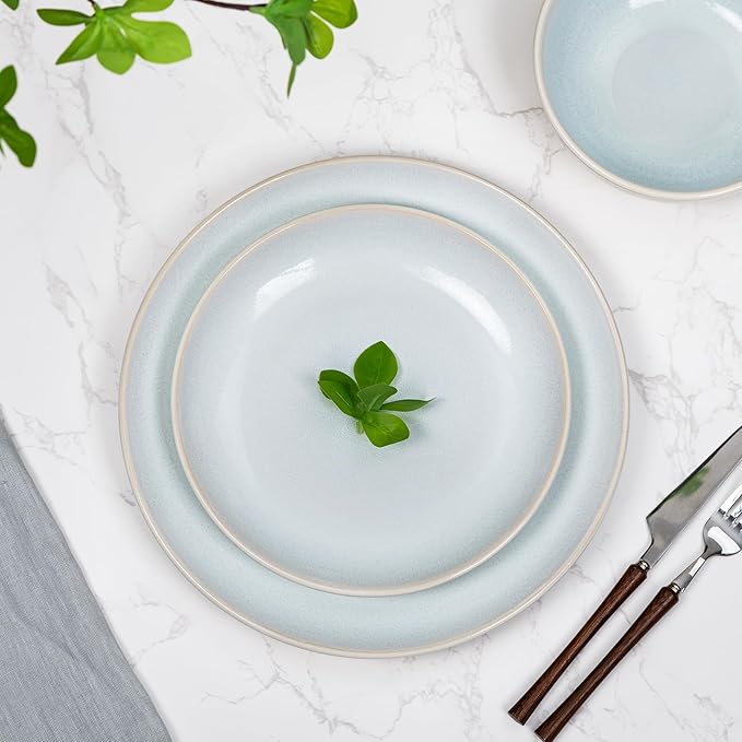 Plates and Bowls Sets for 4 - CJDC-QUELO 16-Piece Stoneware Dinnerware Sets, Ceramic Dishware Set for Kitchen Use and Formal Dining, Chip and Scratch Resistant Microwave Dishwasher Safe, Off White