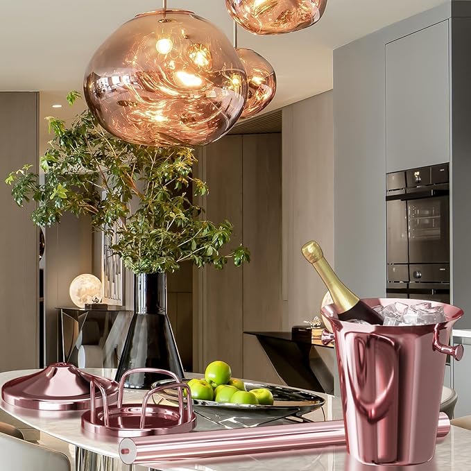 Ice Bucket with Stand Standing Champagne bucket for Party Stainless Steel Wine Bucket Wine Cooler with Stand 5L Wine Chiller for Bar Ktv Weding (rose gold)