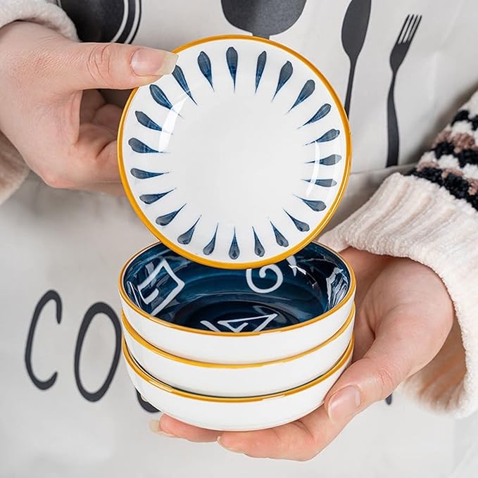 Appetizer Plate Retro Seasoning Dish Creative Ceramic Tableware Household Restaurant Pottery Dish Rice Bowl Sauce Dish Dessert Dish 1 Pcs Snack Plate Sauce Dipping Saucer