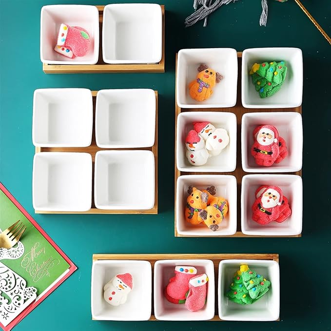 Dipping Sauce Dish Dipping Bowl Appetizer Plates Ceramic Sauce Dish Dessert Plate Square Shape Fruit Plate with Tray Porcelain Cake or Candy Plate Dip/Dipping Bowls Dipping Sauce Bowls/Dishes