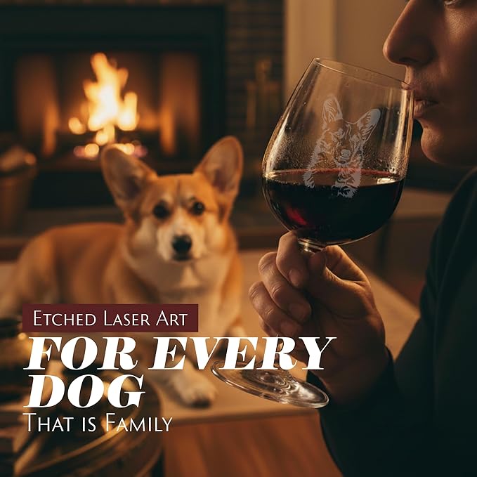 Etched Laser Art Personalized Dog Themed Etched Wine Glass - Custom Dog Breed Wine Glasses, Ideal for Pet Lovers, Unique Birthday Gift for Men & Women, Personalized Gift - Welsh Corgi, 12.75 oz
