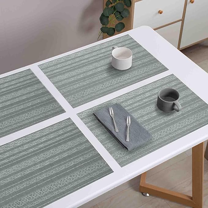 AHHFSMEI Placemats for Dining Table Set of 8 Woven Vinyl Plastic Place Mats Non-Slip Heat Insulation Stain Resistant Table Mats Washable Easy Clean Placemats (Grey Shine 8)