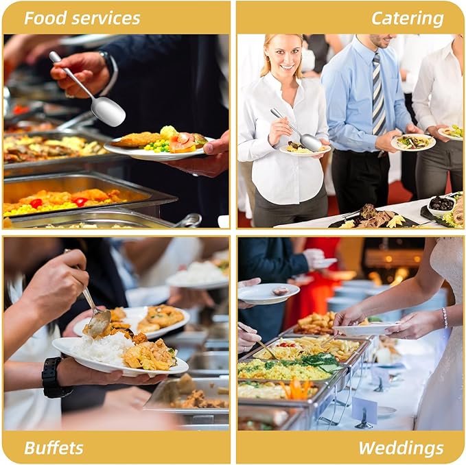 12 Pcs 8.6 Inch Stainless Steel Serving Spoon, Large Buffet Serving Spoon Set, Food-Grade Polished Buffet Utensils Banquet for Parties/Kitchen/Catering/Banquet Dishwasher Safe, Silver