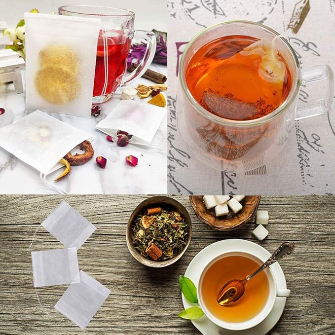 Numola Disposable Drawstring Tea Filter Bags, Empty Tea Bags Corn Fiber Natural Material Tea Infuser Bag for Herb & Tea Loose Leaf Tea 200 Pcs (4.2" x 3.2")