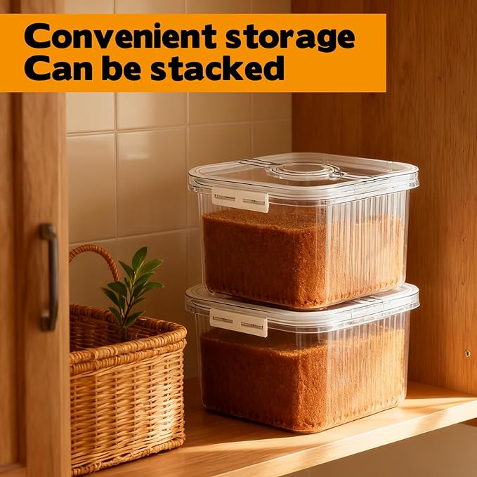 Airtight Brown Sugar Container 5.2Qt(5L) Large Brown Sugar Keeper Storage Container with Spoon Plastic Clear food Saver Jar Canisters with lid for home kitchen Rice Container Baking Salt Snack