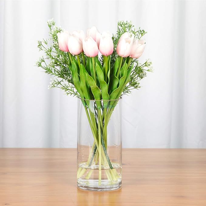 WGV Cylinder Vase Bulk, Diameter 5", Height 8", Clear Glass Floral Planter Container, Floating Candle Holder for Wedding Party Event Home Office Decor, 12 Pieces