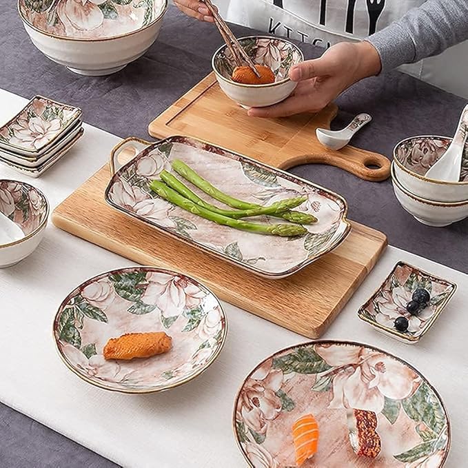 Dinnerware Sets Dish Set,20 PcssPorcelain Tableware Set with Plates Bowls and Dish,Floral Pattern Ceramic Dinner Set for Home Kitchen