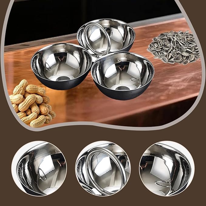 Stainless Steel Snack Serving Bowls Food Serving Trays 3 Compartment Portable Appetizer Platter for Kitchen Bar Dried Fruits, Silver