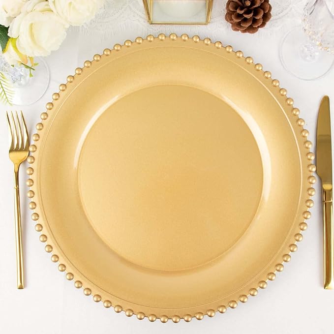 Efavormart 6 Pack 12" Gold Acrylic Round Charger Plates With Beaded Rim Dinner Charger Plates