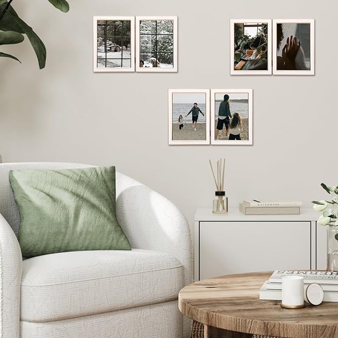 Giftgarden 5x7 Double Picture Frame White with Tempered Glass Display 5 by 7 Photo, Metal Hinged Folding Frame for Tabletop or Wall