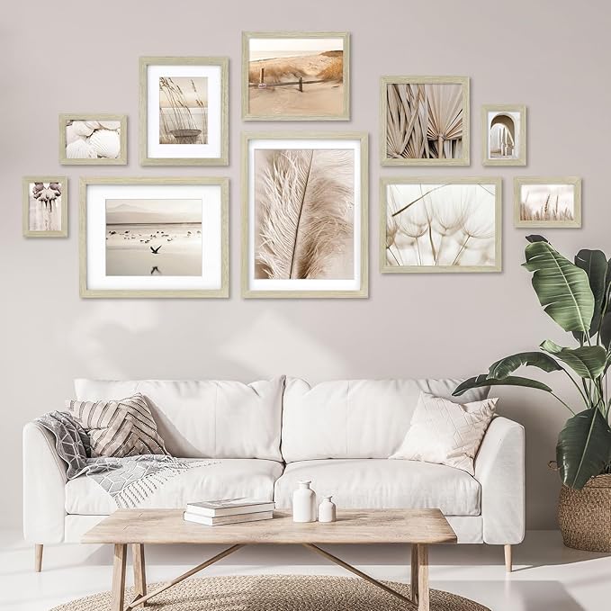 Egofine 5x7 Picture Frames Set of 4, Made of Solid Wood Covered by Plexiglass 3.5x5 and 4x6 with Mat or 5x7 without Mat, for Table Top Display and Wall Mounting Photo Frame Distressed Wood Grain