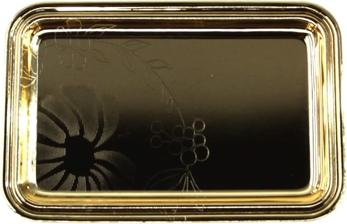 (Pack of 4) 7 inch x 4.7 inch Rectangular Iron Gold Plated Mirror Serving Tray Floral Engraved Decorative Party Birthday Wedding Buffet Wine Decor Platter Plate Base Dish CC-1155