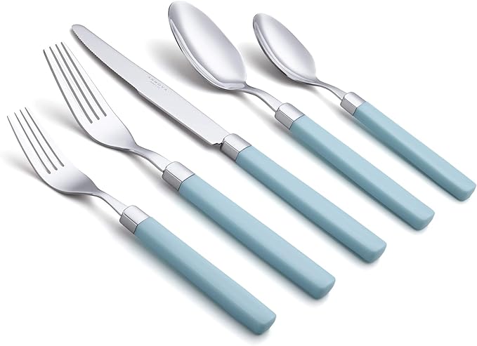 ANNOVA Silverware Set Stainless Steel Colorful Tableware Kitchen Flatware Set Utensils, Includes Dinner Knives, Forks, Spoons, Salad Forks & Dessert Spoons (Turquoise, 20 Pieces)