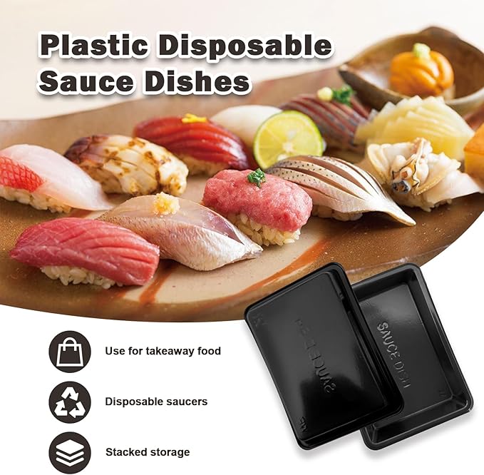 400 Pack Black Plastic Disposable Rectangular Sauce Dishes