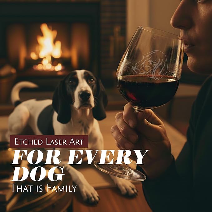 Etched Laser Art Anglo Personalized Dog Themed Etched 12.75oz Wine Glass Custom Dog Breed Wine Glasses, Ideal for Pet Lovers, Unique Birthday Gift for Men & Women