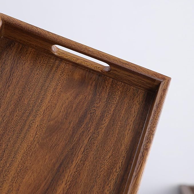 Wood Serving Tray with Handles Home Decorative Serving Trays Platter for Breakfast in Bed, Solid Wooden Serveware for Lunch, Dinner, Coffee Table, Used in Kitchen,Party and Outdoors.