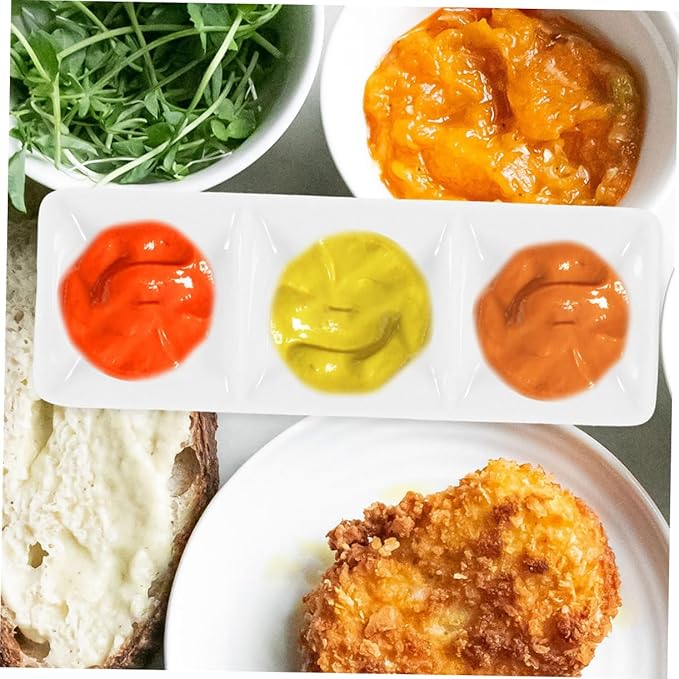 Alipis 4pcs Snack Plate Condiment Plate Ceramic Dipping Bowls Compartments for Sauce Vinegar Snacks Bbq Salad Dressings