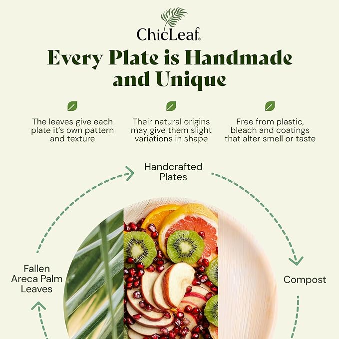 Chic Leaf Compostable & Biodegradable Palm Leaf Disposable Bamboo Plates - Disposable Party Plates for Appetizers, Romantic Valentine's Dinner, Romantic Meal, Party Supplies (4'' - 50 Pack)