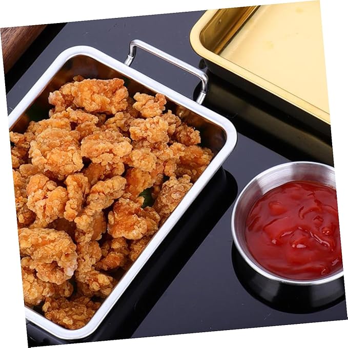 Stainless Steel Double-Handle Food Tray Rustproof BBQ Platter for Snacks Candy and Fried Chicken Serving Party Platter Easy-Clean Silver Tray