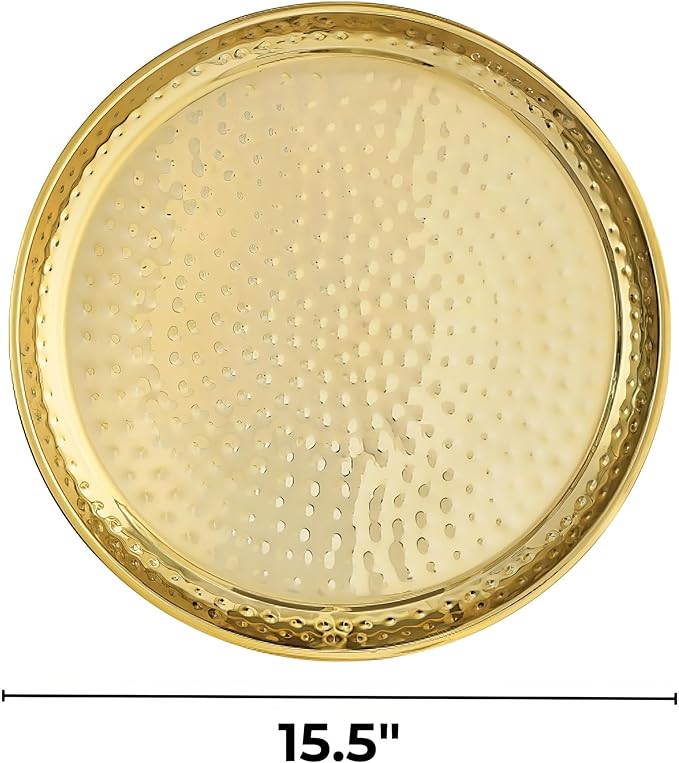 Gold Stainless Steel Hammered Tray - (15.5") 1 Piece - Durable Serveware, Ideal for Everyday Use and Any Occasion